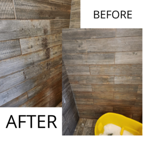 Cleaning and removing stains from bathroom and shower walls